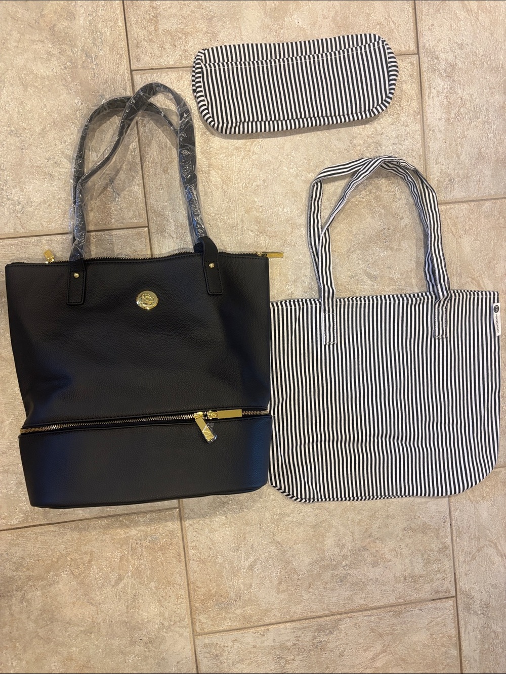 Joy Mangano Smart Chic Double Decker Leather Tote Set